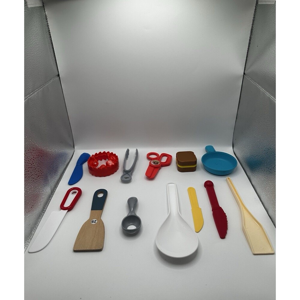Mixed Toy Kitchen Play Food Accessories Lot - Utensils, Plates & Pretend Food